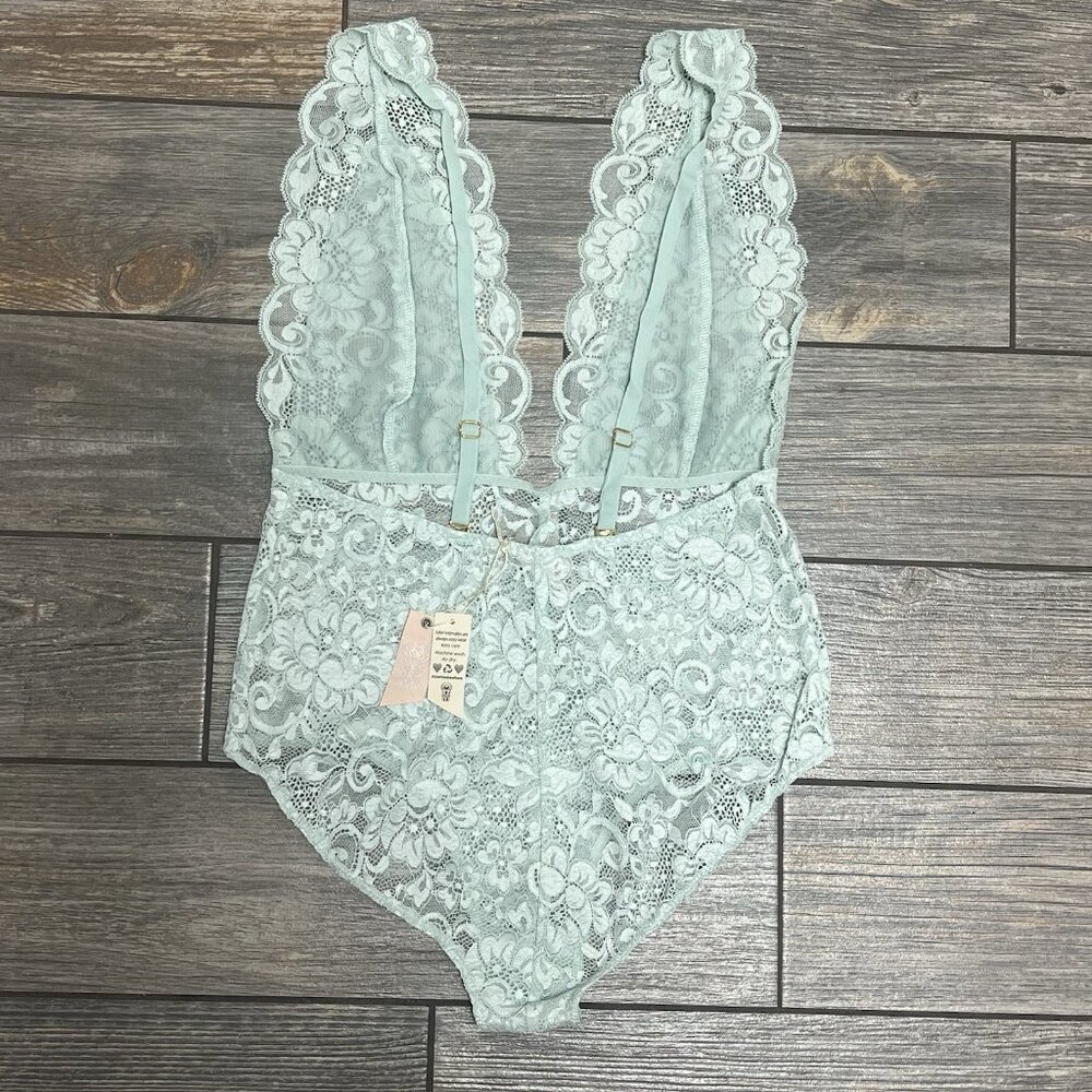 NWT Free People X HAH Comin in Haht Lace Bodysuit Small Something Blue Bride - Picture 7 of 16